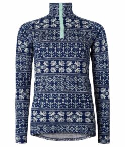 Bagheera MarinblåTurkos Merino Dalecarlian Top Polo II W i 100% merinoull. Bilden visas framifrån.