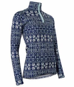 Bagheera MarinblåTurkos Merino Dalecarlian Top Polo II W i 100% merinoull. Bilden visas snett framifrån.