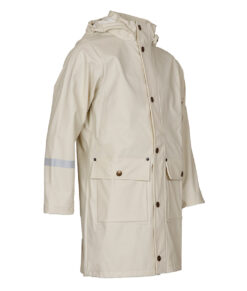 Naturvit lång regnjacka med huva för barn.