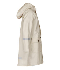 Naturvit lång regnjacka med huva för barn.