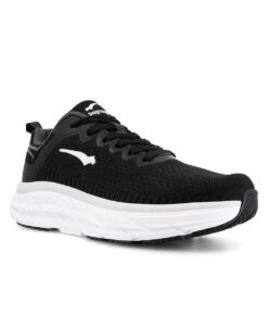 Bagheera prime en svart löparsko. Bilden visar skon snett framifrån i en studio med neutral vit bakkgrund.