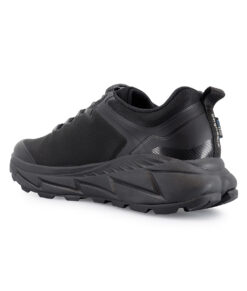 Bagheera walker is a black waterproof walking shoe with a quick lacing system in a unisex model. The picture shows the shoe from the back against a white studio background.