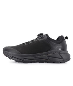 Bagheera walker is a black waterproof walking shoe with a quick lacing system in a unisex model. The picture shows the shoe from the inside against a white studio background.