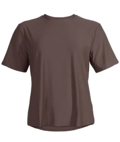 Brun tränings t-shirt med lite lösare passform. T-shirten visas framifrån i en studio med vit bakgrund.