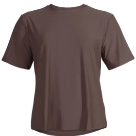 Brun tränings t-shirt med lite lösare passform. T-shirten visas framifrån i en studio med vit bakgrund.